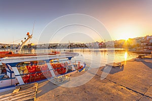 The pictursque port of Sitia, Crete, Greece at sunset. Sitia is a traditional town at the east Crete.