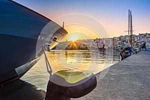 The pictursque port of Sitia, Crete, Greece at sunset. Sitia is a traditional town at the east Crete.