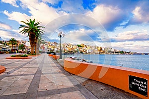 The pictursque port of Sitia, Crete, Greece at sunset. Sitia is a traditional town at the east Crete.