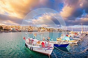 The pictursque port of Sitia, Crete, Greece at sunset. Sitia is a traditional town at the east Crete.