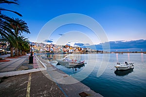 The pictursque port of Sitia, Crete, Greece at sunset. Sitia is a traditional town at the east Crete near the beach of palm trees,