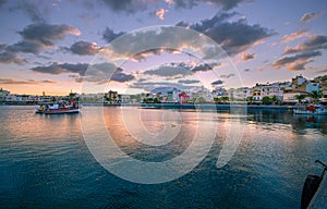 The pictursque port of Sitia, Crete, Greece at sunset. Sitia is a traditional town at the east Crete near the beach of palm trees,