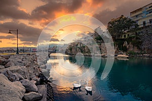 The pictursque port of Sitia, Crete, Greece at sunset. Sitia is a traditional town at the east Crete.