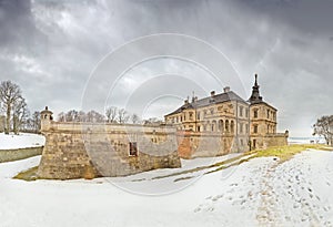 Pidhirtsi Castle of winter landscape. Lviv Oblast, western Ukraine.