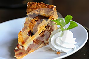 Pie apple cake on wooden table. Homemade Organic Apple Pie Dessert Ready to Eat