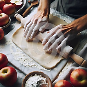 Pie baking process, Ai generated image