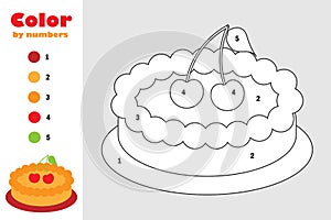 Pie in cartoon style, color by number, education paper game for the development of children, coloring page, kids