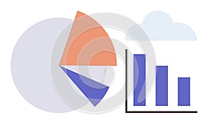Pie Chart and Bar Graph with Cloud Element for Data Visualization and Business Analytics