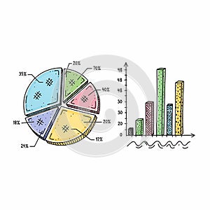 Pie chart and bar graph data visualization illustration