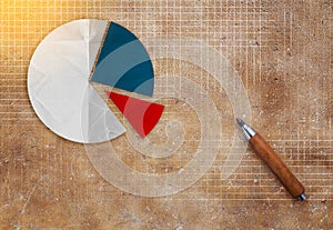 Pie chart on brown texture background business concept