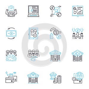 Pie chart budgeting linear icons set. Allocation, Proportion, Distribution, Expenses, Income, Visualization, Planning