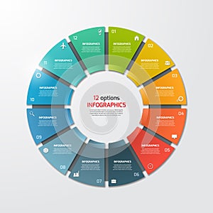 Pie chart circle infographic template with 12 options.