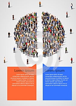 Pie chart composed of people divided in half. Statistics and demographics infographics.