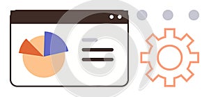 Data Dashboard with Analytics Pie Chart and Gear Symbol for Process Optimization