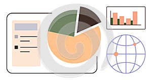Data Visualization with Pie Chart, Bar Graph, and Global Connections Concept