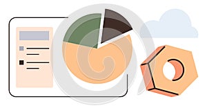 Data Visualization with Pie Chart, Document, Gear, and Cloud Element Concept