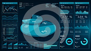 Pie chart and HUD infographic of financial. Business charts and data numbers, Information reports of business strategy for