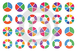 Pie chart icon set, ring percentage diagram collection,. Colorful diagram collection with ,3,4,5,6,7,8 sections and steps. Pie cha
