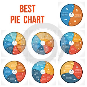 Pie chart infographic 2, 3, 4, 5, 6, 7, 8 positions