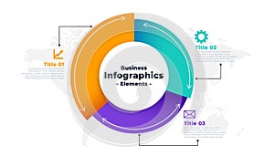 Pie chart infographic for three steps template