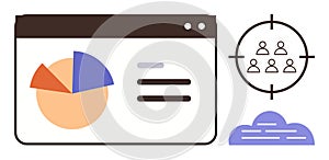 Data Analysis and Target Audience Visualization with Chart, User Icons, and Cloud Elements