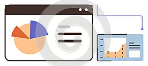 Data Dashboard with Pie and Line Chart Representing Analytics and Performance Metrics