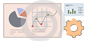 Data Visualization with Graphs, Charts, and Gear Representing Analysis and Optimization