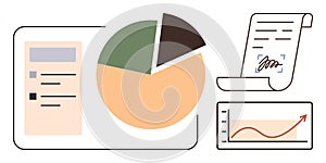Data Analysis with Pie Chart, Line Graph, Digital Document, and Checklist for Business Insights
