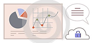 Data Analytics and Security Concept with Graphs, Charts, and Cloud Lock Symbol