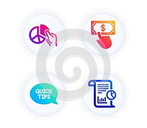 Pie chart, Payment click and Quickstart guide icons set. Report sign. Vector