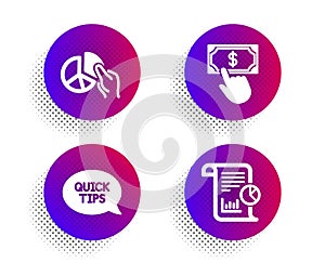 Pie chart, Payment click and Quickstart guide icons set. Report sign. Vector