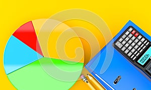 Pie chart with ring binders and calculator