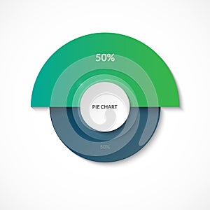 Pie chart. Share of 50 percent. Circle diagram for infographics. Vector banner.