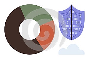 Data Security Represented by Pie Chart and Shield with Binary Code