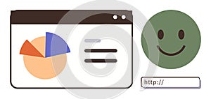 Website Analytics with Pie Chart and Positive User Feedback Icon