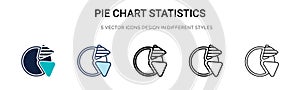 Pie chart statistics icon in filled, thin line, outline and stroke style. Vector illustration of two colored and black pie chart