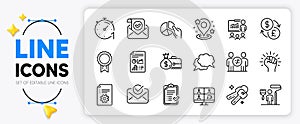 Pie chart, Technical documentation and Keys line icons. For web app. Vector