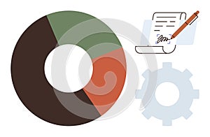Pie Chart Analysis with Signed Document and Gear Representing Process and Data Management
