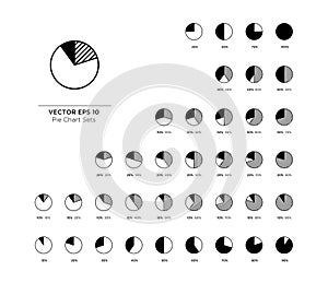 Pie Chart Vector Circle Diagram Infographic Flat Black Set