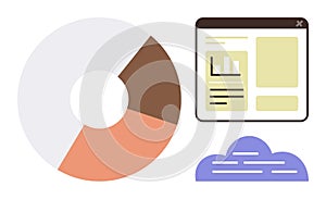 Data Visualization Concept with Pie Chart, Web Interface, and Cloud Element