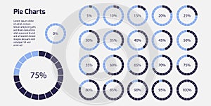 Pie charts - Circular charts, wheel charts, 5% sequence Vector EPS 10