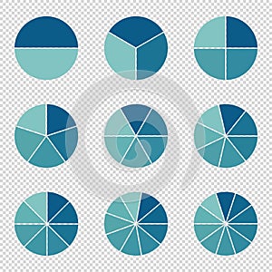 Pie Charts - .Different Subdivisions - Vector Illustration - Isolated On Transparent Background photo