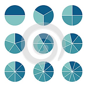 Pie Charts - .Different Subdivisions - Vector Illustration - Isolated On White Background