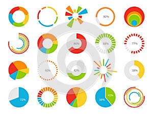 Pie charts. Graphic segmentation information circles, percentage statistic market, circular diagram for financial ui