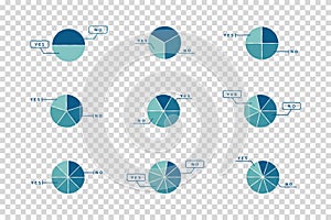 Pie Charts Set In Different Subdivisions - Vector Illustration Isolated On Transparent Background