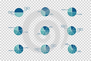 Pie Charts Set In Different Subdivisions - Vector Illustration Isolated On Transparent Background photo