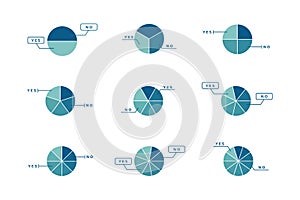 Pie Charts Set In Different Subdivisions - Vector Illustration Isolated On White Background