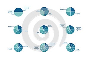 Pie Charts Set In Different Subdivisions - Vector Illustration Isolated On White Background photo