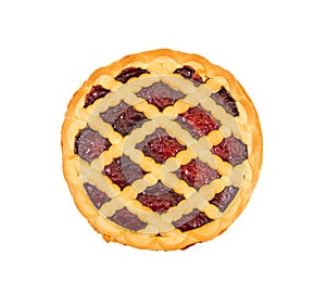 Pie with cherry jam isolated on white background.