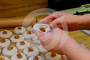 pie cooking the kitchen with ingredients and tools.
